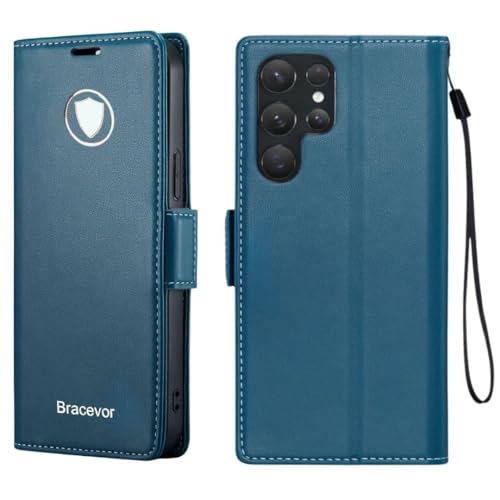Bracevor Deluxe Leather Flip Cover case for Samsung Galaxy S25 Ultra : Blue | Full Camera Cover | RFID Blocking Wallet Pockets | 360 Degree Protection - Image 1