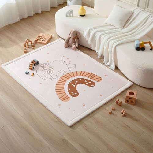 Hakuna Matte CloudSoft Baby Play Mat for Floor 47 x 67 Rainbow Elephant – Coral Velvet Memory Foam Rug for Crawling Cozy Play – Non-Slip, Water-Resistant, Easy-Care Tummy Time Mat, Playmat for Playpen - Image 1