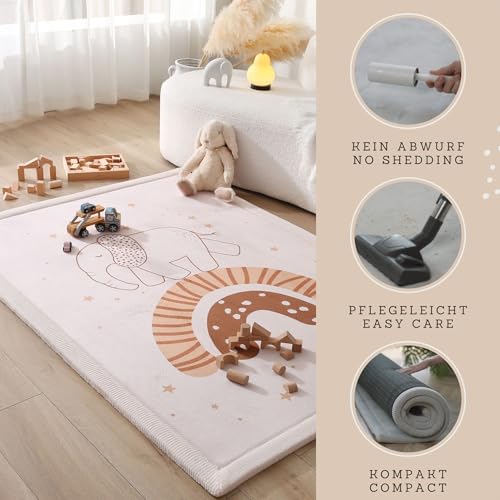 Hakuna Matte CloudSoft Baby Play Mat for Floor 47 x 67 Rainbow Elephant – Coral Velvet Memory Foam Rug for Crawling Cozy Play – Non-Slip, Water-Resistant, Easy-Care Tummy Time Mat, Playmat for Playpen - Image 4