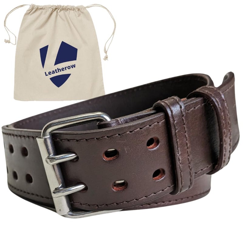 Leatherow 2 Inch Wide Leather Tool Belt for Men Work | Oil Tanned Adjustable Belt for Carpenters, Electricians, Contractors (Brown, 30"-46") - Image 1