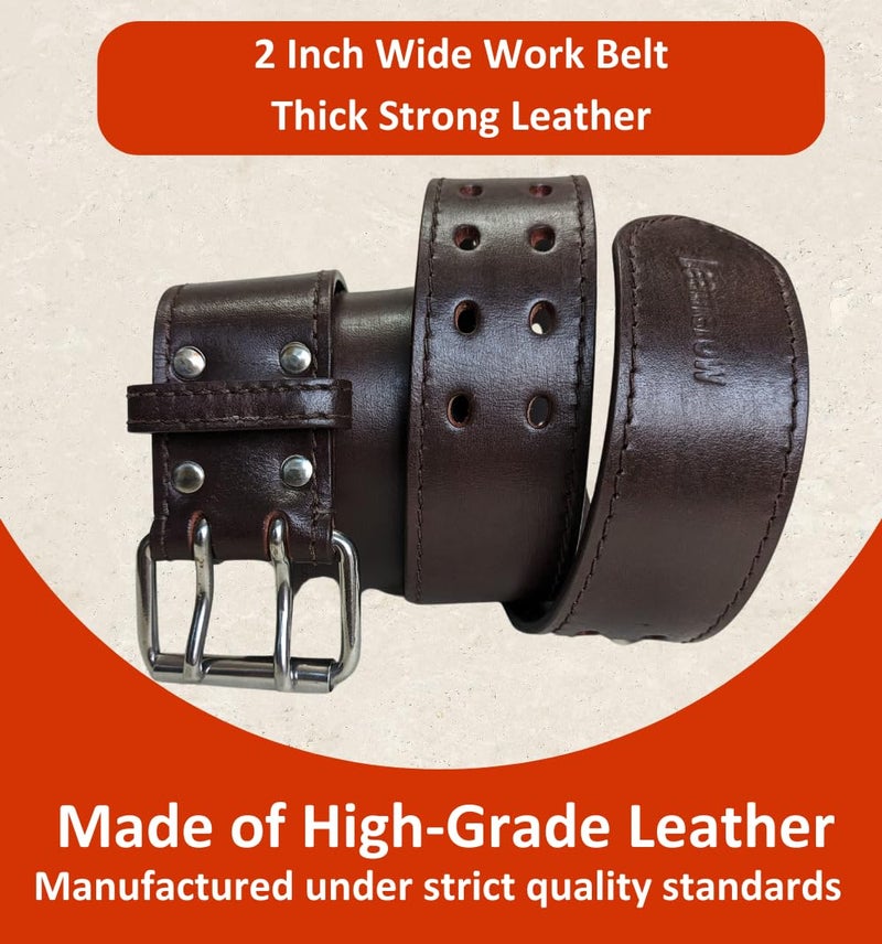 Leatherow 2 Inch Wide Leather Tool Belt for Men Work | Oil Tanned Adjustable Belt for Carpenters, Electricians, Contractors (Brown, 30"-46") - Image 2