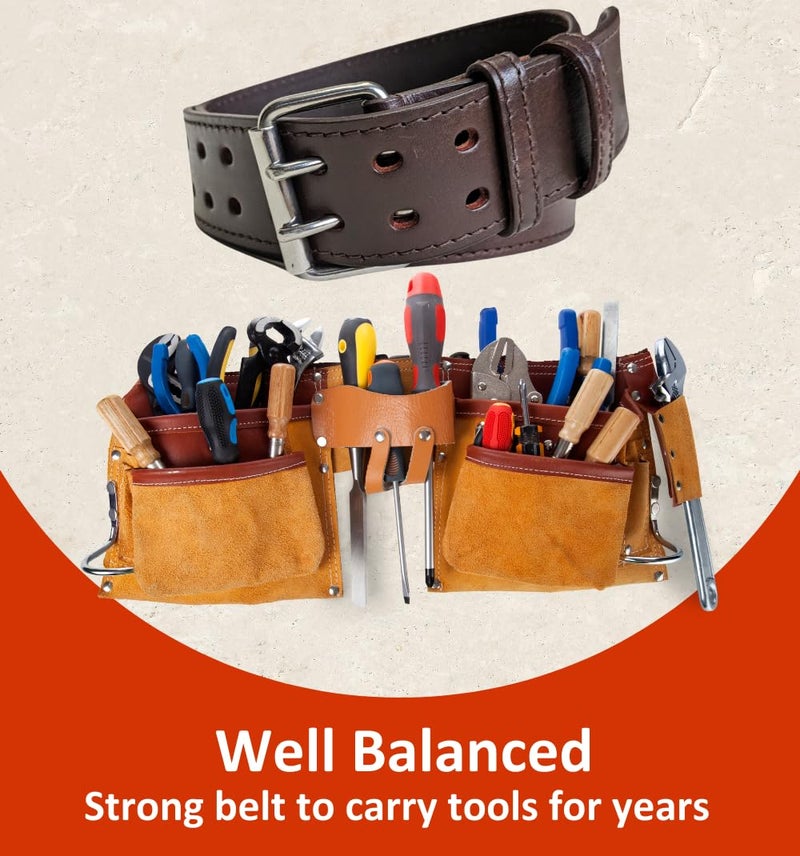 Leatherow 2 Inch Wide Leather Tool Belt for Men Work | Oil Tanned Adjustable Belt for Carpenters, Electricians, Contractors (Brown, 30"-46") - Image 3