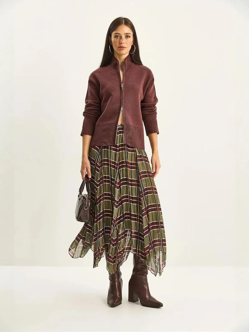 بيانكو لوتشي LUCCI Lined Checkered Midi Skirt