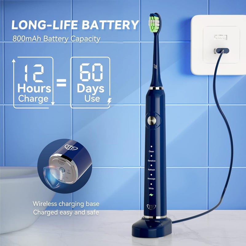 JTF Electric Toothbrush, Sonic Toothbrush, USB Rechargeable, IPX7 Waterproof, 6 Replacement Brushes, 5 Modes, Toothbrush, Electric Toothpaste, Auto Timer Function, Storage Case, Portable, Convenient - Image 5