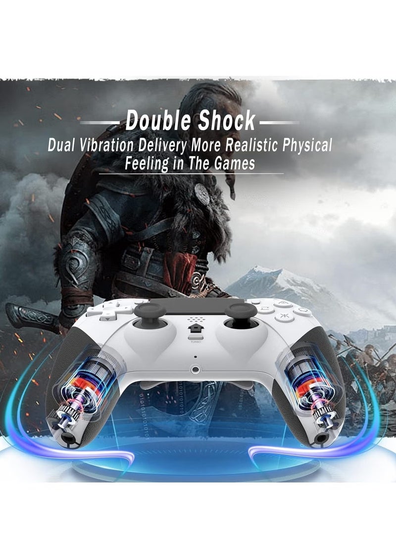 XICEN Wireless Game Controller Compatible with PS4/Slim/Pro/PC, Built-in 800mAh Rechargeable Battery, Dual Shock, 6-Axis Motion Control Turbo (White & Black) - Image 3