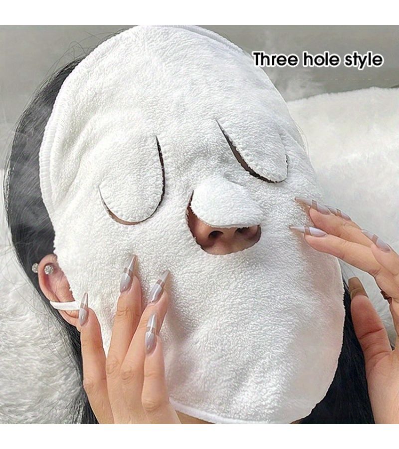 Soft Light Beige Single Hole Hot And Cold Compress Face Towel Thermal Relax For Facial Cleansing Eye And Jaw Coverage Spa Home Travel Bathroom Essentials Modern Facial Care Home Spa Treatment Cozy Spa Accessory High Quality Textile Beauty Tool Skincare Routine Round Shape Durable Textile - Image 1