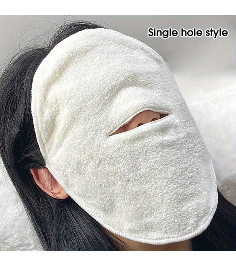 Soft Light Beige Single Hole Hot And Cold Compress Face Towel Thermal Relax For Facial Cleansing Eye And Jaw Coverage Spa Home Travel Bathroom Essentials Modern Facial Care Home Spa Treatment Cozy Spa Accessory High Quality Textile Beauty Tool Skincare Routine Round Shape Durable Textile - Image 2