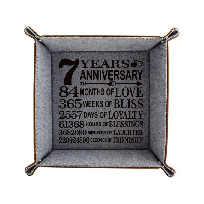 7TH ANNIVERSARY TRAY TRADITIONAL WOOL WEDDING ANNIVERSARY ENGRAVED WOOL ORGANIZATION JEWELRY TRAY FOR HUSBAND WIFE BOYFRIEND GIRLFRIEND