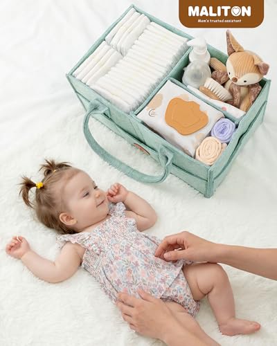 Maliton Baby Diaper Caddy Nursery Storage Bin Car Organizer with Handle Large Felt Bag for Newborn essentials Boy or Girl Changing Table Organizer for Baby Stuff 15 x 9 x 7Baby Shower Basket - Image 3