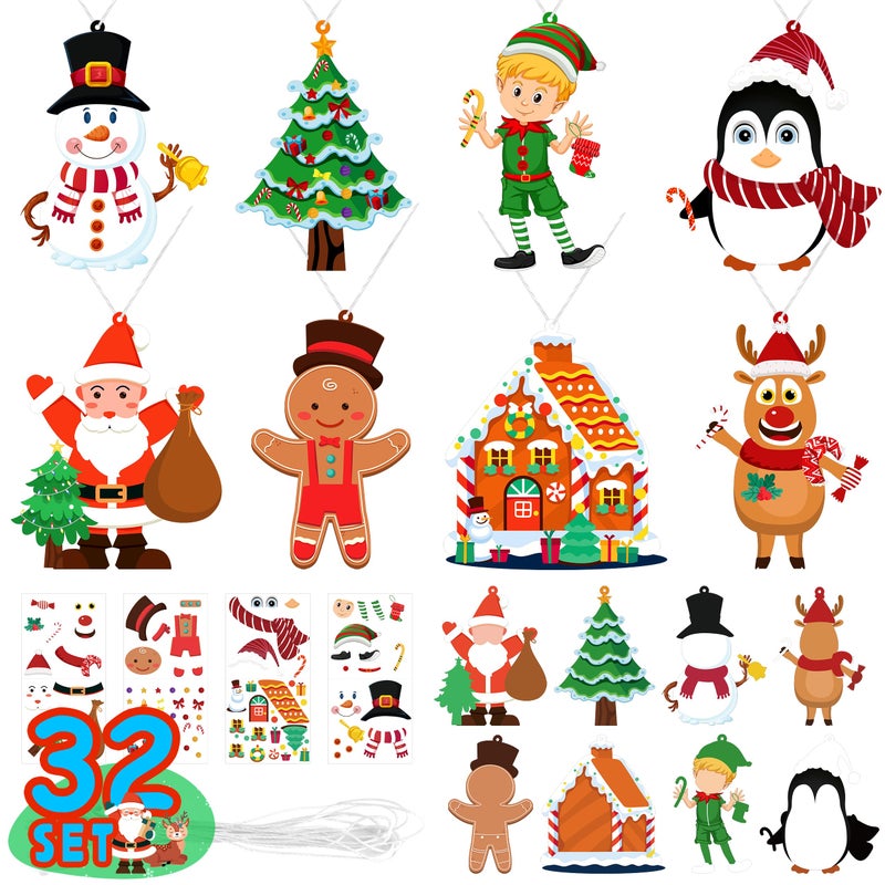 LINAYE Christmas Ornament Crafts for Kids Toddlers 32 Set Make Your Own Ornament Craft Kit Christmas Party Favor Goodie Bag Stuffers Game Activities for Kids - Image 3