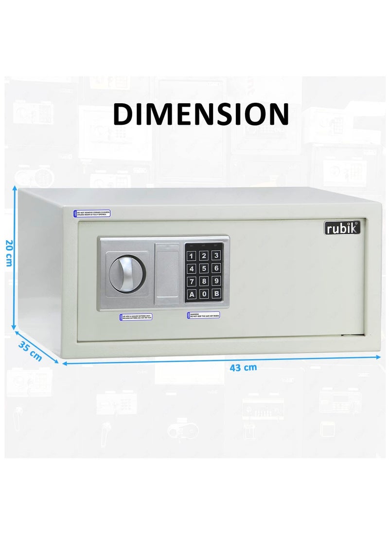 Rubik Safe Box Wide Hotel Size Locker with Digital Number Keypad and Key for A4 Documents Home Office Laptop Macbook Tablets Camera Cash Jewelry (35x43x20cm) White  - Image 3