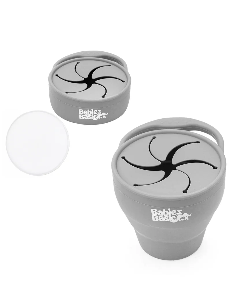 Babies Basic Babies Basic Collapsable Silicone Snack Cup/Box for Kids, Gray