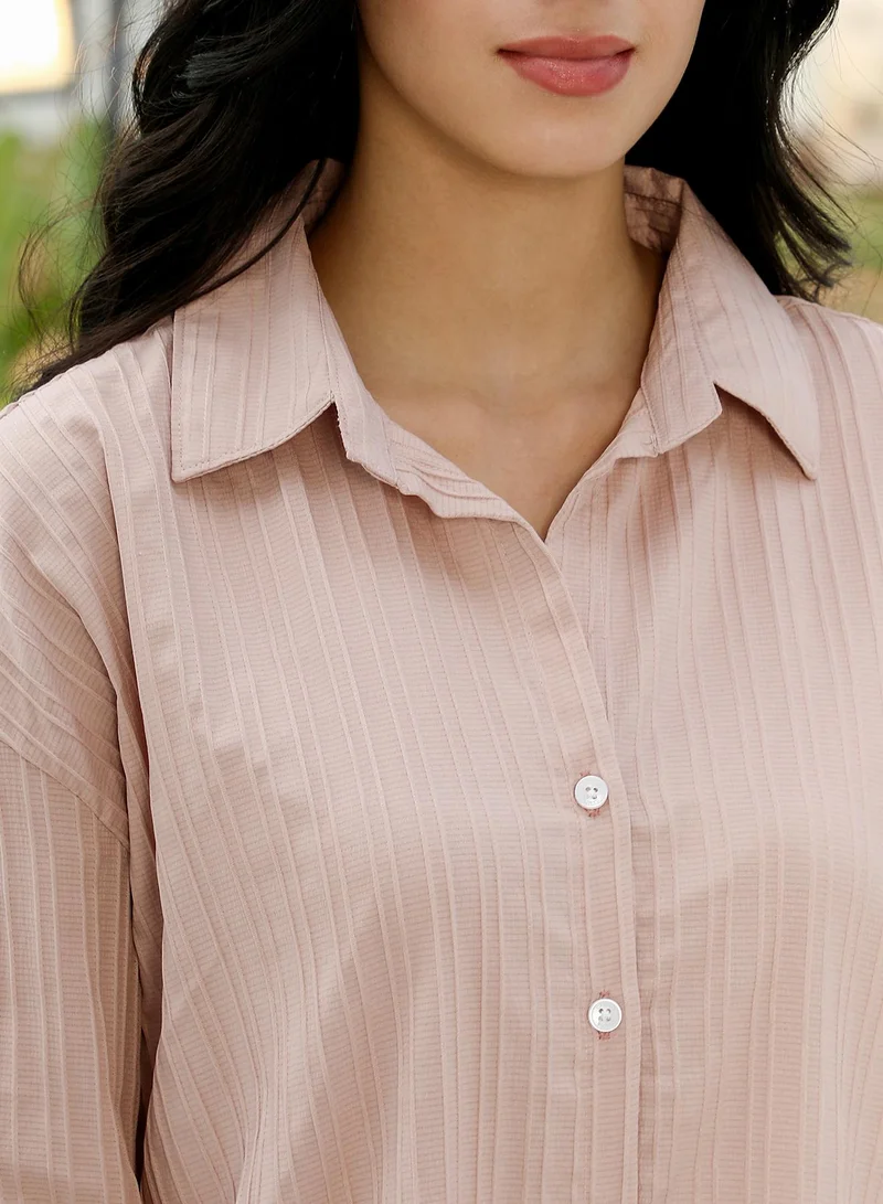 Pinacolada  Women's Light Peach Striped-Tactile Oversized Shirt for Women | Best Price UAE
