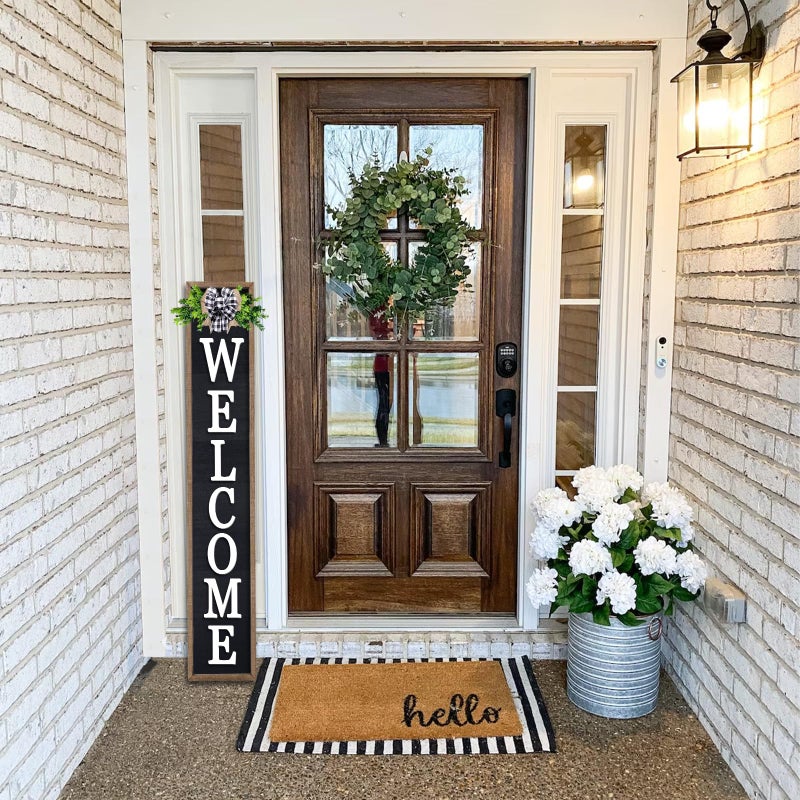 comurdyo 3D Outdoor Welcome Sign for Front Porch Standing 45"X9" Wood Frame Large Vertical Tall Leaner Welcome Signs Decor for Rustic Farmhouse Outside Home Front Door Decorations(Wood Black) - Image 2