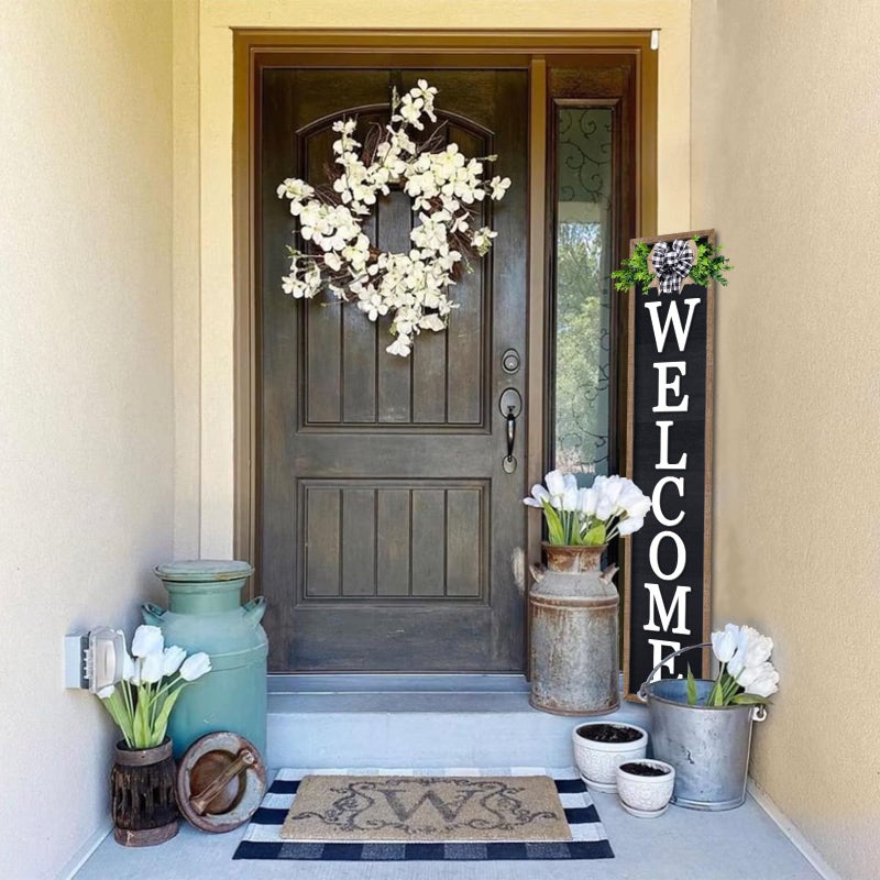 comurdyo 3D Outdoor Welcome Sign for Front Porch Standing 45"X9" Wood Frame Large Vertical Tall Leaner Welcome Signs Decor for Rustic Farmhouse Outside Home Front Door Decorations(Wood Black) - Image 5