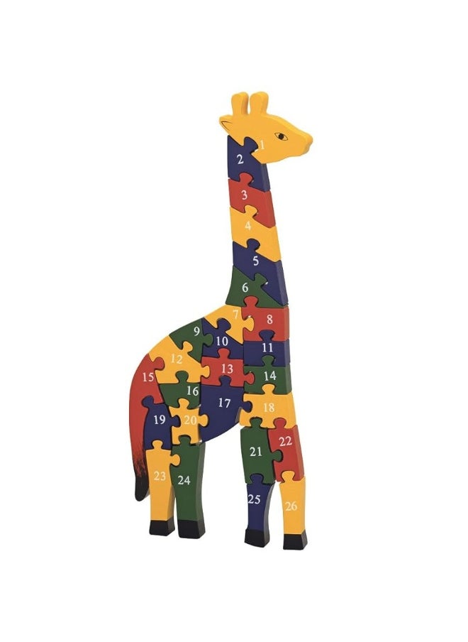 Bits and Pieces - Bits and Pieces  Wooden Alphabet Giraffe Puzzle  Learn ABCs and 123s  Colorful Large 34 Inch Thick NonToxic Paint - Image 1