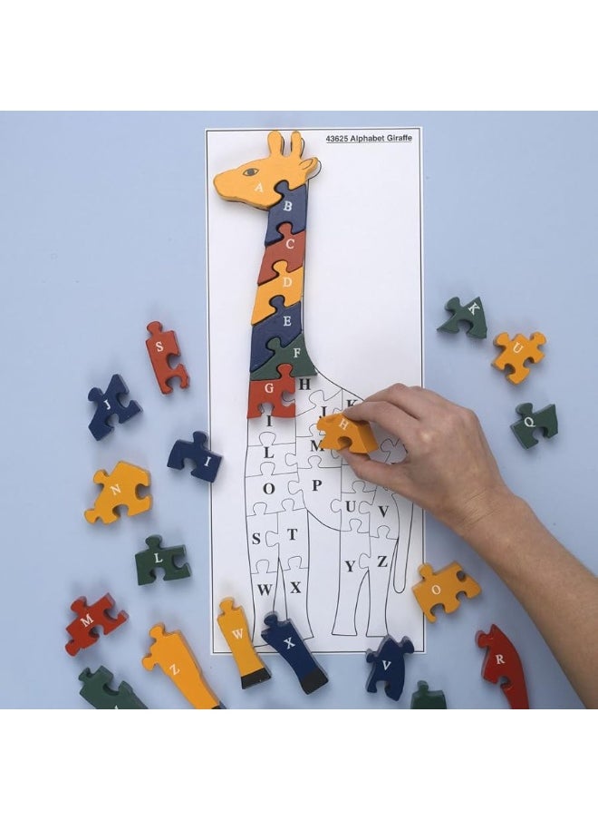 Bits and Pieces - Bits and Pieces  Wooden Alphabet Giraffe Puzzle  Learn ABCs and 123s  Colorful Large 34 Inch Thick NonToxic Paint - Image 1