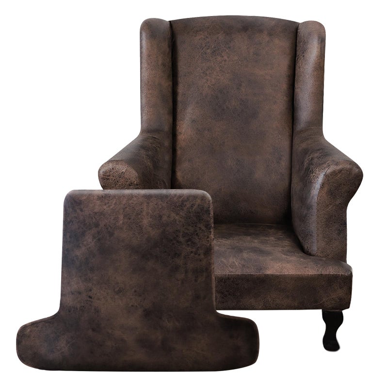 ANARACHON Leather Look Wingback Chair Covers, 2-Piece Wing Chair slipcover, Stretch Wing Back Armchair Slipcovers with Elastic Bottom, Soft Spandex Furniture Protector for Living Room, Brown - Image 1