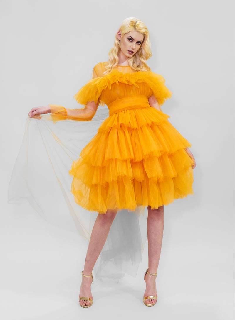 BITOLIA GALLERY Mini Orange Ballerina Tulle Dress - Image 3
