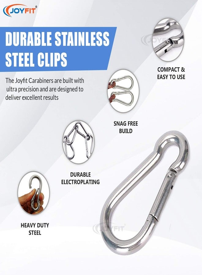 Joyfit Carabiner Clip Set - Stainless Steel Clips. for Cable Machines, Resistance Tubes, Camping, Travelling Heavy Duty Carabiner Clips Assorted Sizes. [1 Pair] (Silver, 80mm) - Image 2