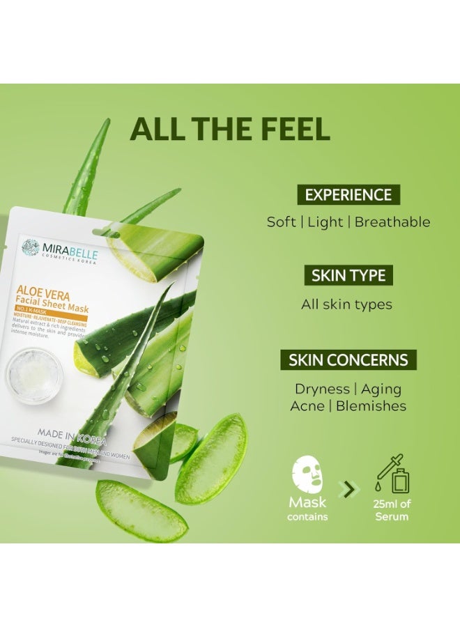 MIRABELLE Aloe Vera Facial Serum Sheet Mask | Hydrates & Calms Redness | (Pack Of 1), 25Ml - Image 4