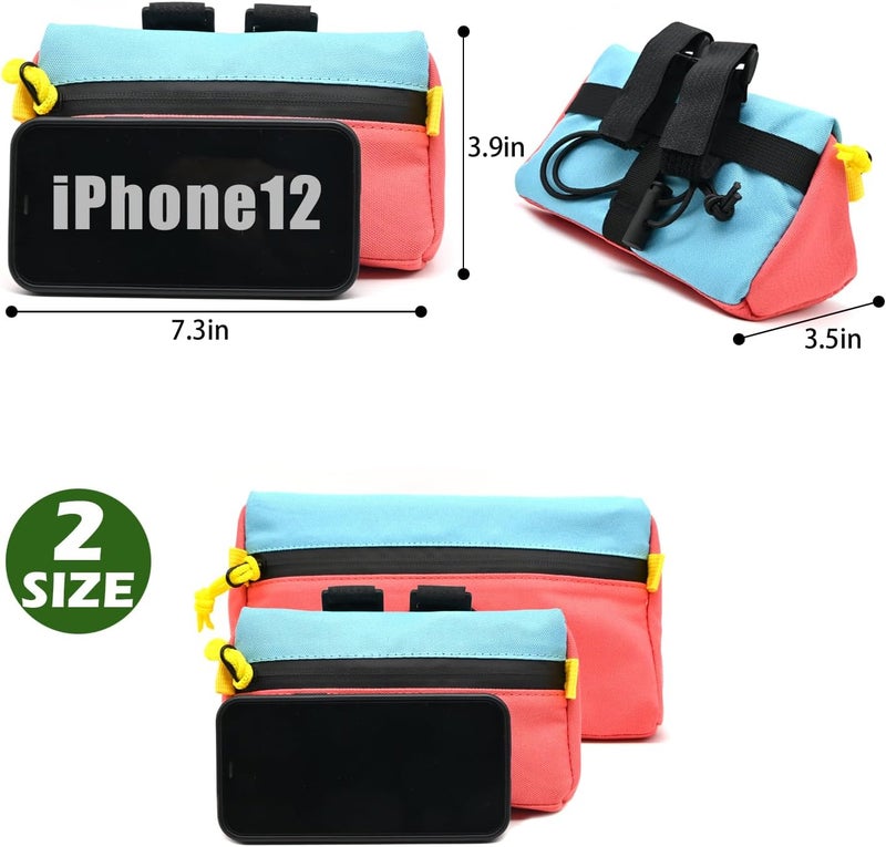 Vortika Bike Handlebar Bag,Kids Bicycle Front Basket Pack,Waterproof Bikes Bag,Small Bicycle Handle Bar Bag for Boys Girls Men Women (Pink+Cyan) - Image 3