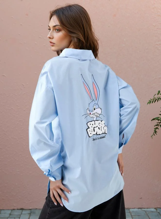 Oversized Bugs Bunny Print Shirt with High-Low Hem