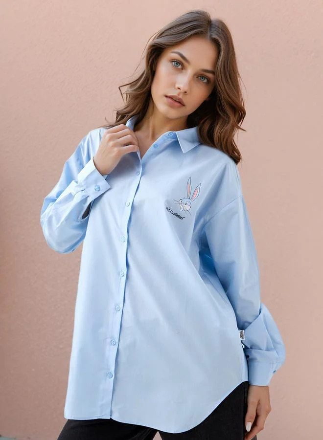 SP Characters Oversized Bugs Bunny Print Shirt with High-Low Hem