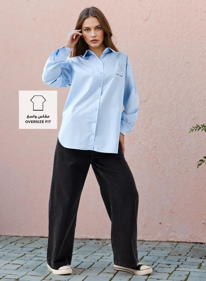 SP Characters Oversized Bugs Bunny Print Shirt with High-Low Hem