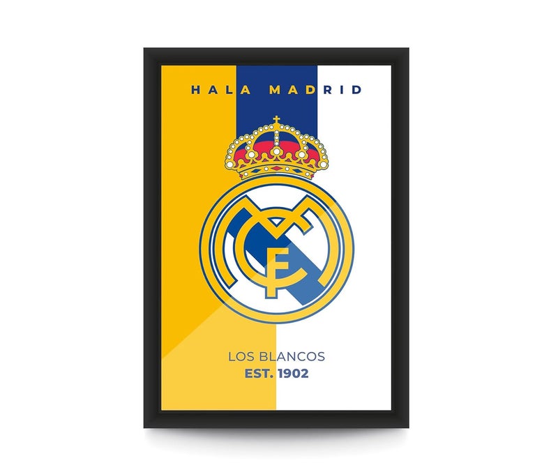 FRAMEO STORE Real Madrid Glass frame Hala Madrid wall art framed poster A4 size 8 X 12 Inches - Image 1