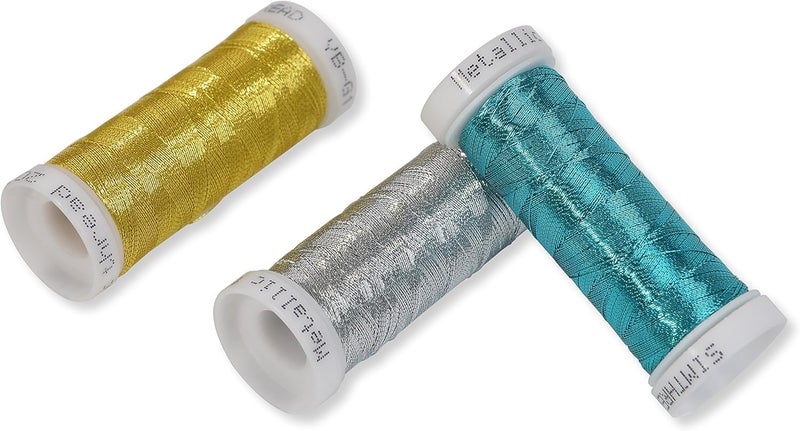 simthread 6 Assorted Colors Metallic Machine/Hand Embroidery Thread 200 Yards Ea for Janome Brother Pfaff Babylock Singer Bernina Husqvaran & Most Home Embroidery Machines Special Embroidery Designs - Image 3