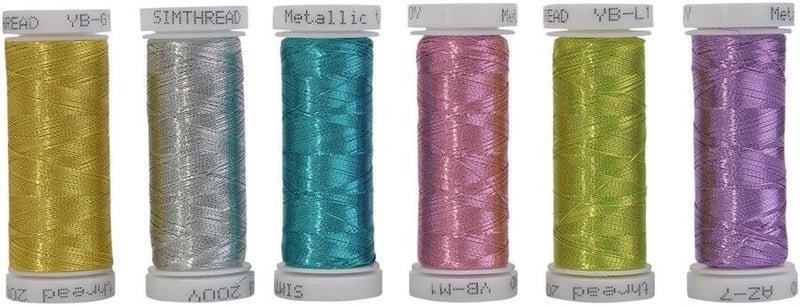 simthread 6 Assorted Colors Metallic Machine/Hand Embroidery Thread 200 Yards Ea for Janome Brother Pfaff Babylock Singer Bernina Husqvaran & Most Home Embroidery Machines Special Embroidery Designs - Image 1