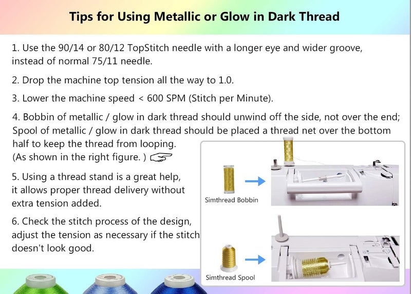 simthread 6 Assorted Colors Metallic Machine/Hand Embroidery Thread 200 Yards Ea for Janome Brother Pfaff Babylock Singer Bernina Husqvaran & Most Home Embroidery Machines Special Embroidery Designs - Image 5