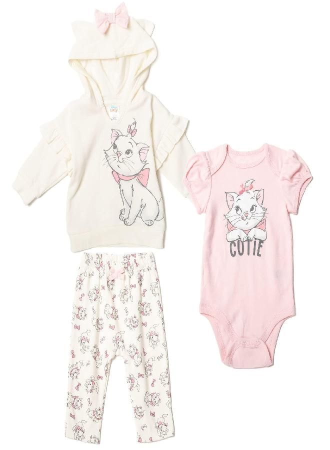 Disney Disney The Aristocats Marie Newborn Baby Boy or Girl Fleece Hoodie Bodysuit Pants Pink/White 0-3 Months  - Image 1