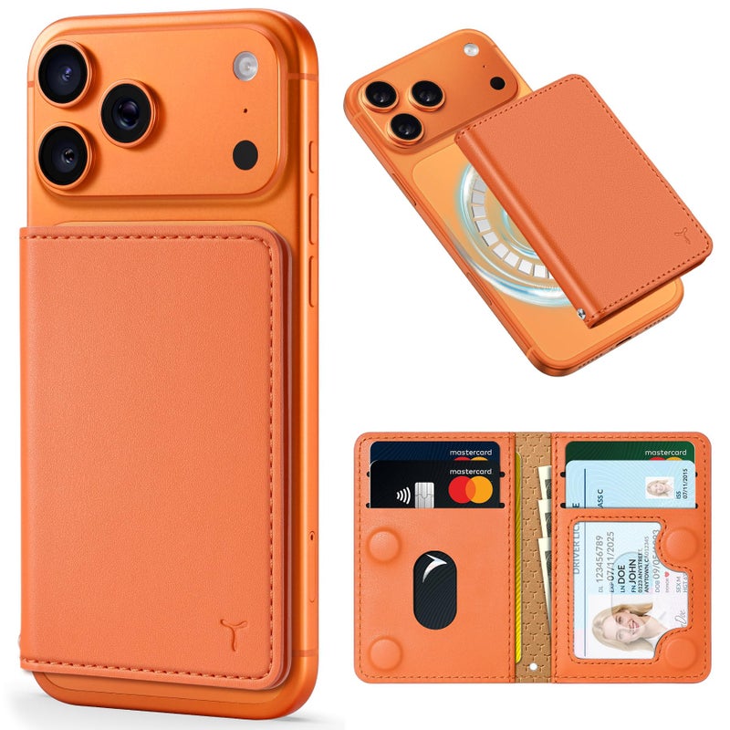 TUCCH for Magsafe Wallet with 6 Card Holders, RFID Blocking [Clear ID Window] PU Leather Men Women Folio Magnetic Phone Wallet for iPhone 17/16/15/14/13/12/Plus/Air/Pro/Pro Max Series, Orange - Image 1