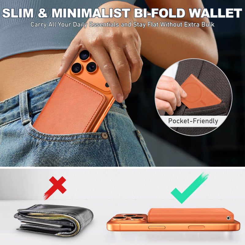 TUCCH for Magsafe Wallet with 6 Card Holders, RFID Blocking [Clear ID Window] PU Leather Men Women Folio Magnetic Phone Wallet for iPhone 17/16/15/14/13/12/Plus/Air/Pro/Pro Max Series, Orange - Image 5