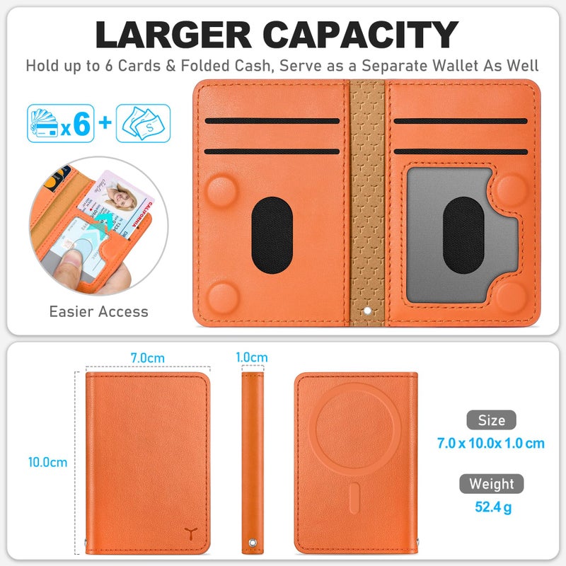 TUCCH for Magsafe Wallet with 6 Card Holders, RFID Blocking [Clear ID Window] PU Leather Men Women Folio Magnetic Phone Wallet for iPhone 17/16/15/14/13/12/Plus/Air/Pro/Pro Max Series, Orange - Image 2