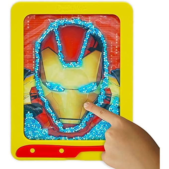 DoodleJamz Marvel JellyPics - Sensory Drawing Pads Filled with Non-Toxic Squishy Beads and Gel Includes Stylus, Removable 2-Sided Emoji Backer Card (Iron Man, Series 1)