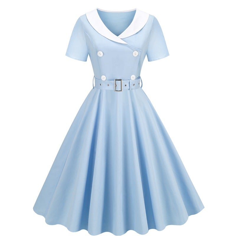Vintage Floral Print Fitted Waist A-line Swing Dress 8052 Elegant - Image 3
