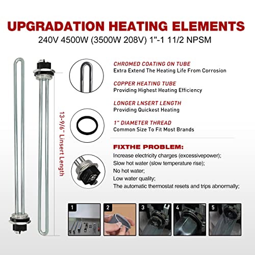 Alltemp Electric Water Heater Tune-Up Kit, Includes Two 4500W 240V Water Heater Elements, Upper Thermostat, Lower Thermostat, Two Elements Gaskets - Image 2