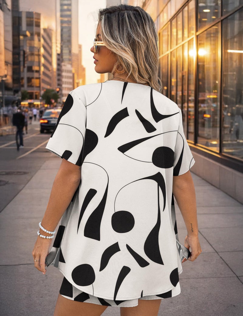 REDHOTYPE Womens 2 Piece Outfits Lightweight Button Down Top Casual Shorts Printed Summer Vacation Sets, White 01 Large - Image 5