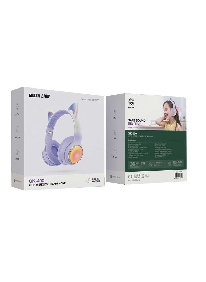 GREEN LION Kids Wireless Headphone with LED Lights / Volume Limiting for Hearing Protection/Safe For kids / High Quality/ Light Effect /Lightweight Ergonomic and Tough /Comfortable Kid Headphones - Purple  - Image 3