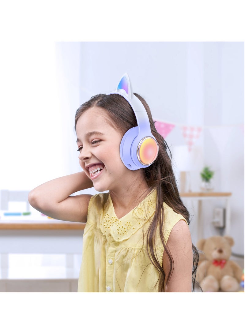 GREEN LION Kids Wireless Headphone with LED Lights / Volume Limiting for Hearing Protection/Safe For kids / High Quality/ Light Effect /Lightweight Ergonomic and Tough /Comfortable Kid Headphones - Purple - Image 2