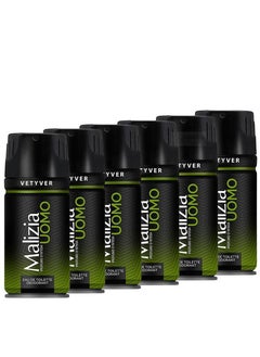 Malizia Malizia Uomo Deo Vetyver Body Spray 150ml (Pack of 6)  - Image 1