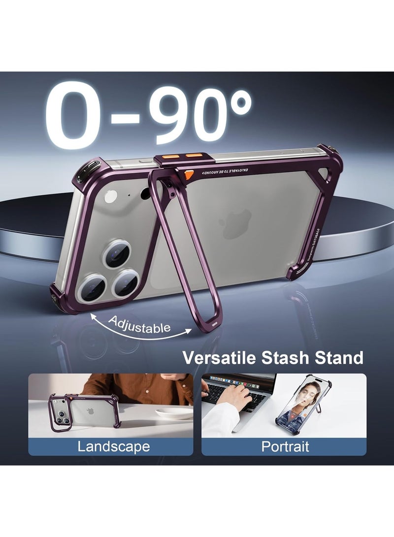 أوتس باسف جراب لهاتف iPhone 18 Pro / iPhone 17 Pro، مزود بحامل، تصميم مفتوح من الخلف، إطار من الألومنيوم، وحماية ضد الصدمات عند الزوايا الأربع. - Image 2