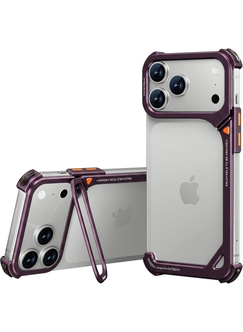 أوتس باسف جراب لهاتف iPhone 18 Pro / iPhone 17 Pro، مزود بحامل، تصميم مفتوح من الخلف، إطار من الألومنيوم، وحماية ضد الصدمات عند الزوايا الأربع. - Image 1