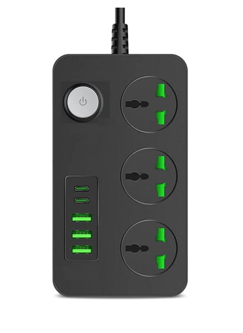 Generic Empire extension board power strip with 20w fast pd type c 2500w 10a extension cord with 3 universal socket 38w usb fast charging ports multi port extension with usb port 2m power cord.  - Image 1