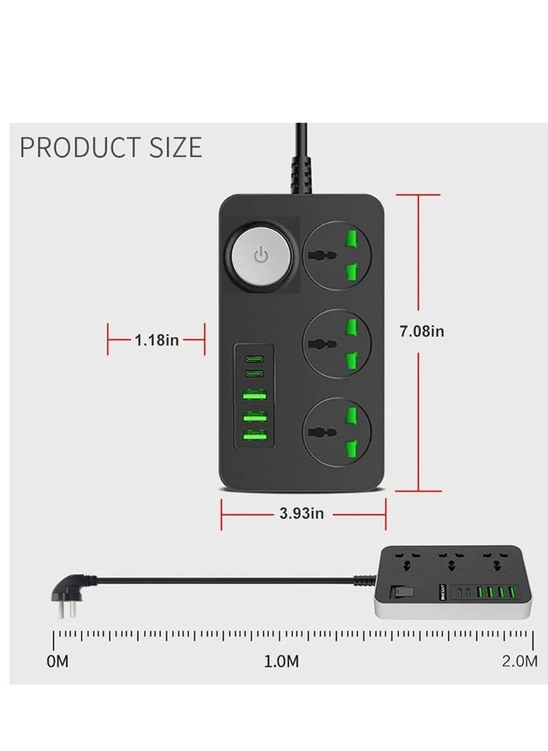 Generic Empire extension board power strip with 20w fast pd type c 2500w 10a extension cord with 3 universal socket 38w usb fast charging ports multi port extension with usb port 2m power cord.  - Image 2