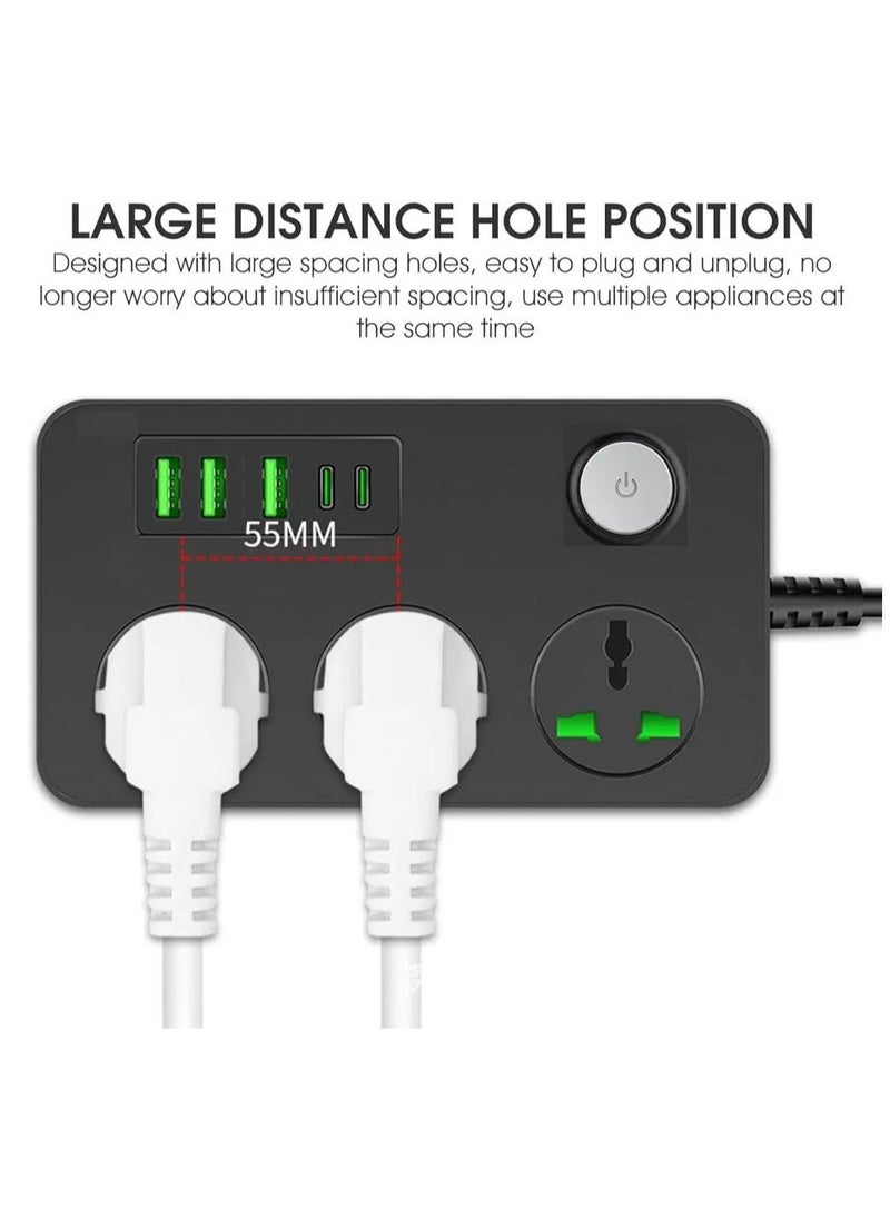 Generic Empire extension board power strip with 20w fast pd type c 2500w 10a extension cord with 3 universal socket 38w usb fast charging ports multi port extension with usb port 2m power cord.  - Image 3