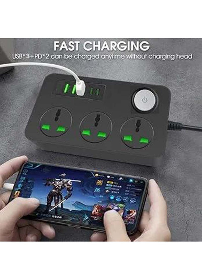 Generic Empire extension board power strip with 20w fast pd type c 2500w 10a extension cord with 3 universal socket 38w usb fast charging ports multi port extension with usb port 2m power cord.  - Image 5